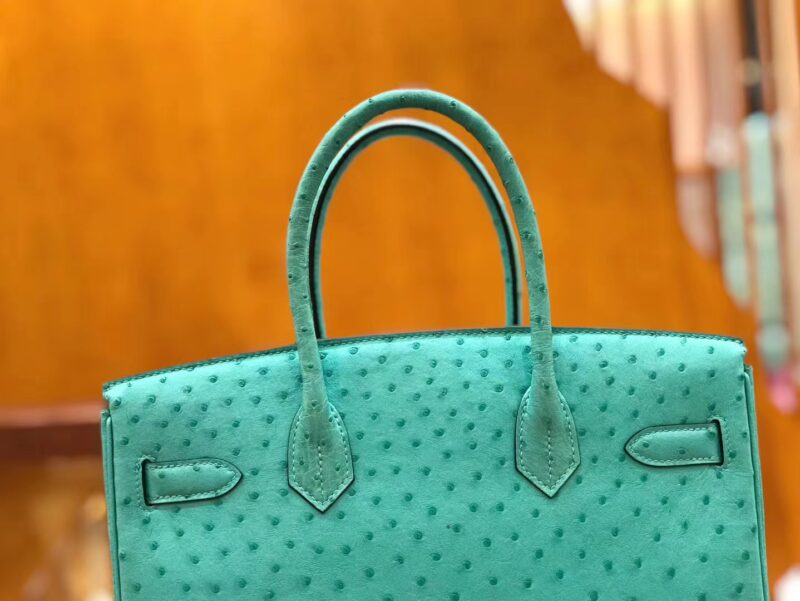 爱马仕 新增现货 Birkin 30cm 维罗纳绿 南非KK级鸵鸟皮 金扣 原版蜜蜡线 顶级手工缝制 - Image 6