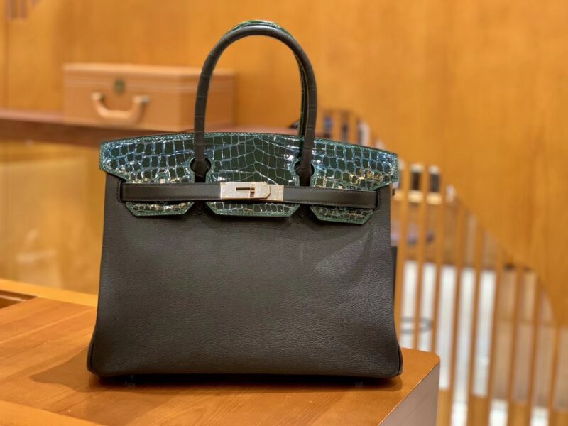 爱马仕 Birkin 30cm 三拼皮三拼色 尼罗鳄鱼皮拼山羊皮 原版蜜蜡线 现货