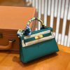 爱马仕 Mini Kelly 二代 19cm 进口掌纹牛皮 Z6孔雀绿 全手工缝制 高订鳄鱼工序