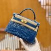 爱马仕 Mini Kelly 迷你凯莉 伊滋密尔蓝 一级美洲鳄鱼皮 臻品级别 金扣 19cm