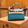 爱马仕 Mini kelly 迷你凯莉 孔雀蓝 掌纹小牛皮 全手工缝制 臻品级别 银扣 19cm 现货