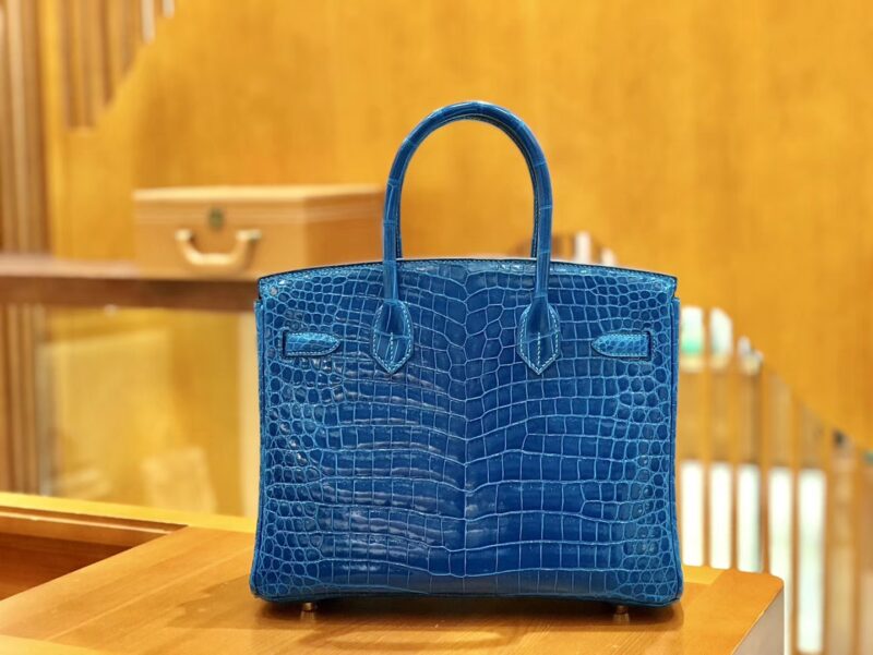 爱马仕 Birkin 铂金包 倒V 伊滋密尔蓝 湾鳄 25cm - Image 5