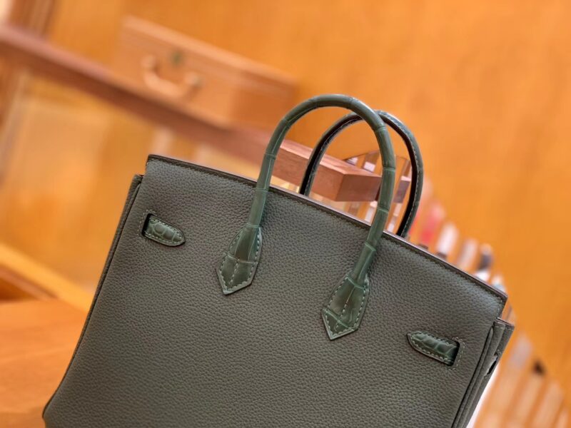 爱马仕 Birkin 铂金包 松林绿 Touch 牛皮拼鳄鱼皮 金扣 25cm - Image 2