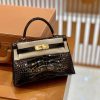 爱马仕 MiniKelly 迷你凯莉 经典黑 一级亮面美洲鳄鱼皮 臻品级别 金扣 19cm 2代
