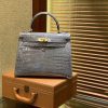 爱马仕 Kelly 28cm 斑鸠灰 一级尼罗鳄鱼皮 顶级手缝工艺 金扣