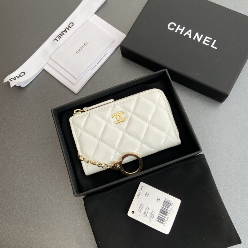 Chanel AP0221零钱包白色漆皮金扣免检版 - Image 9