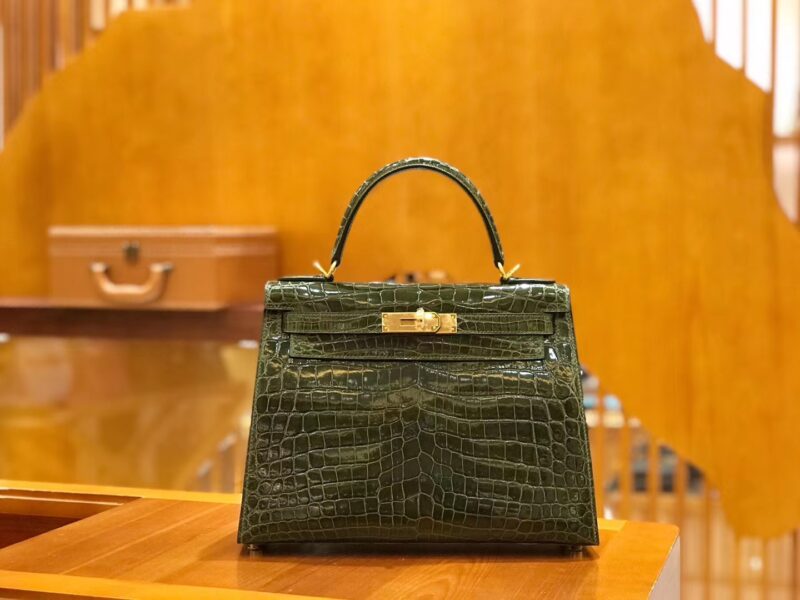 爱马仕 Kelly 28cm 橄榄绿 一级尼罗鳄 金扣 原版蜜蜡线 顶级手缝