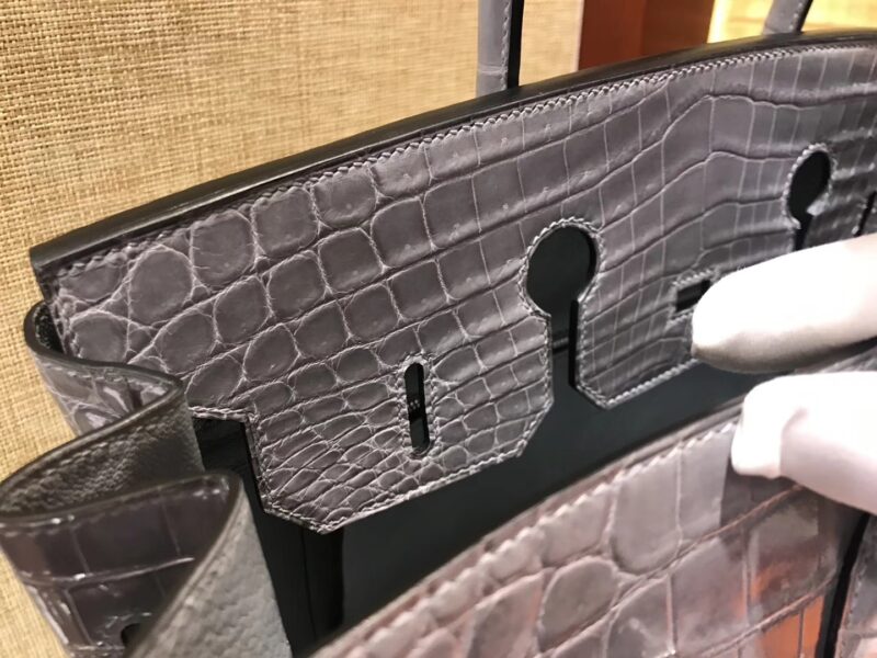 爱马仕 Birkin铂金包 斑鸠灰 美洲鳄鱼 方块 进口原料 顶级手缝工艺 银扣 35cm - Image 5
