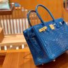 爱马仕 新增现货 Birkin 湾鳄 V 伊滋密尔蓝 金扣 25cm