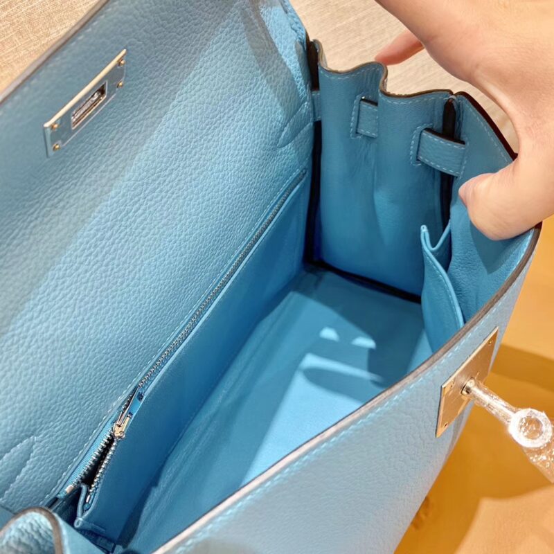爱马仕 Kelly 凯莉包 北方蓝 小牛皮 银扣 28cm - Image 3