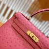 爱马仕 Kelly 凯莉包 唇膏粉 樱花粉 鸵鸟皮 全手工缝制 金扣 28cm 现货