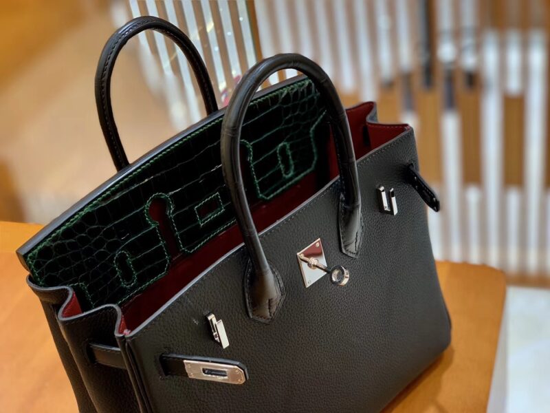 爱马仕 Birkin 铂金包 三拼色 三拼皮 Touch 牛皮拼鳄鱼皮 金扣 30cm - Image 9