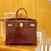 69ef15d4896c3b1.jpg 爱马仕 Birkin 铂金包 咖啡色 亮面湾鳄 银扣 35cm