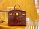 爱马仕 Birkin 铂金包 咖啡色 亮面湾鳄 银扣 35cm