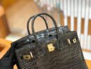 爱马仕 Birkin 铂金包 石墨灰 进口一级湾鳄鳄鱼皮 蜡线 全手工缝制 25cm