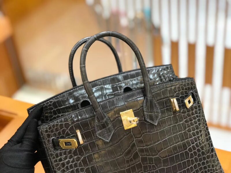 爱马仕 Birkin 铂金包 石墨灰 进口一级湾鳄鳄鱼皮 蜡线 全手工缝制 25cm - Image 6