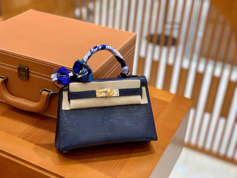 爱马仕 Mini kelly 二代 宝石蓝 仿蜥蜴皮 金扣 原版蜜蜡线 顶级手工缝制 - Image 5
