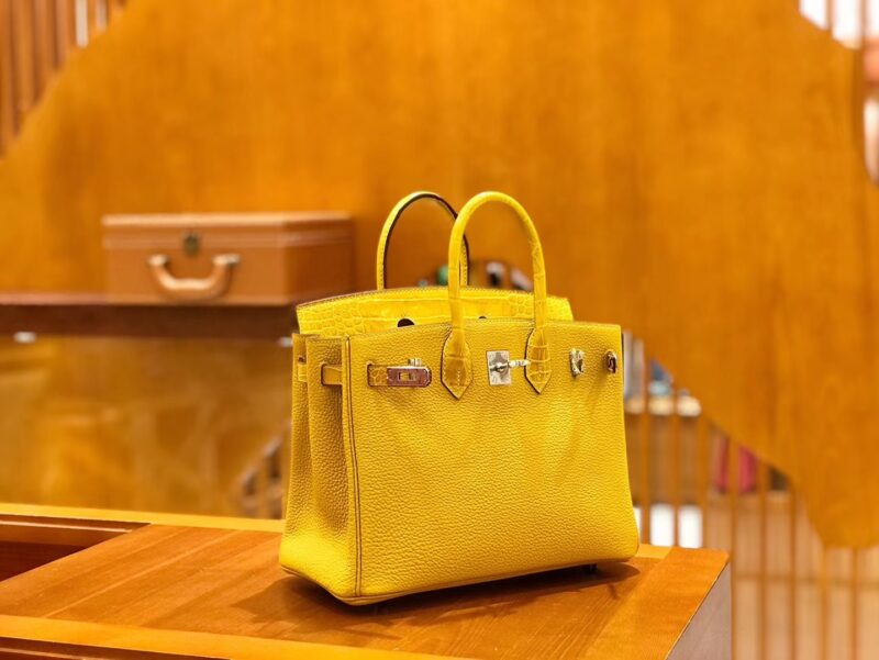 爱马仕 Birkin 25cm 琥珀黄 银扣 尼罗鳄鱼皮拼Togo牛皮 原版蜜蜡线 现货