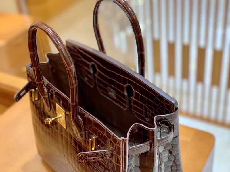 爱马仕 Birkin 30cm 尼罗鳄鱼皮 板栗棕 金扣 全手工缝制 - Image 5