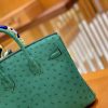 爱马仕 Birkin 25cm 湖水绿 金扣 南非KK鸵鸟皮 全手工缝制