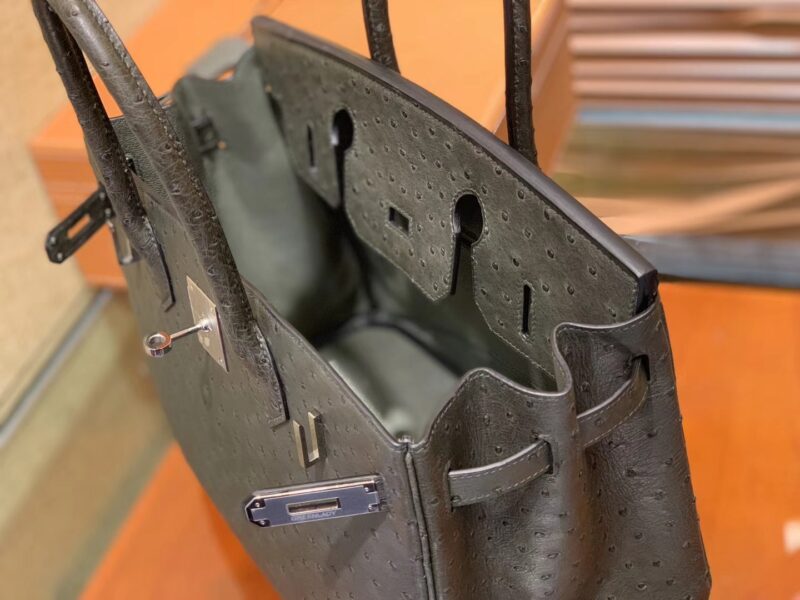 爱马仕 Birkin 30cm 松柏绿 南非进口鸵鸟皮 顶级手缝工艺 金扣 - Image 3