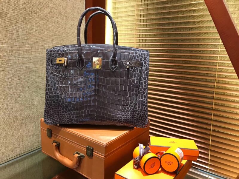 爱马仕 Birkin铂金包 锡器灰 一级皮 尼罗鳄鱼 进口原料 顶级手缝工艺 金扣 35cm