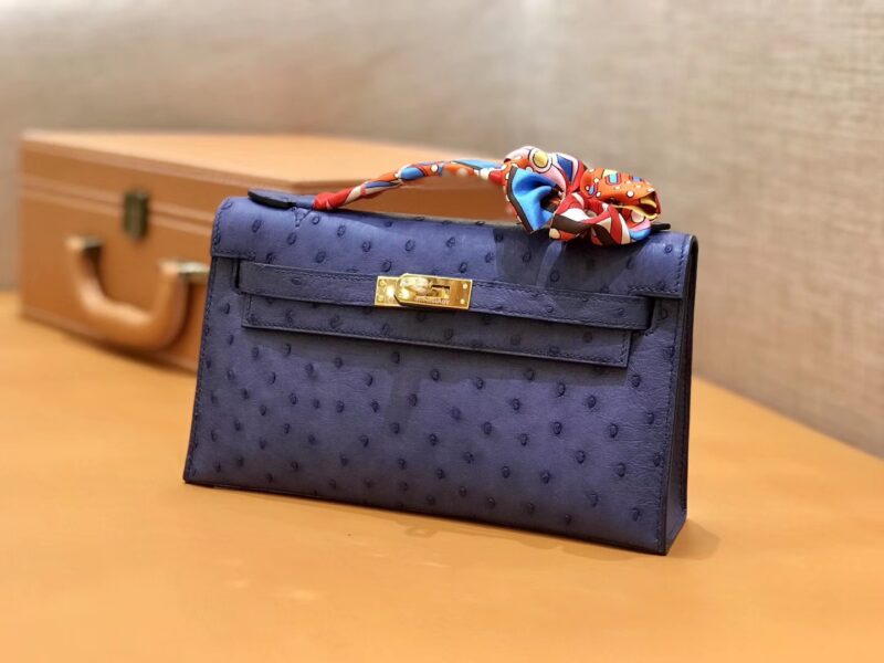 爱马仕 MiniKelly 迷你凯莉 鸢尾紫 鸵鸟皮 1代 金扣 22cm - Image 2
