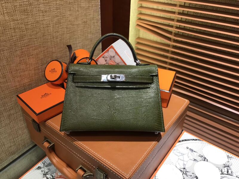 爱马仕 迷你2代 mini Kelly 丛林绿 仿蜥蜴皮 全手工缝制 19cm