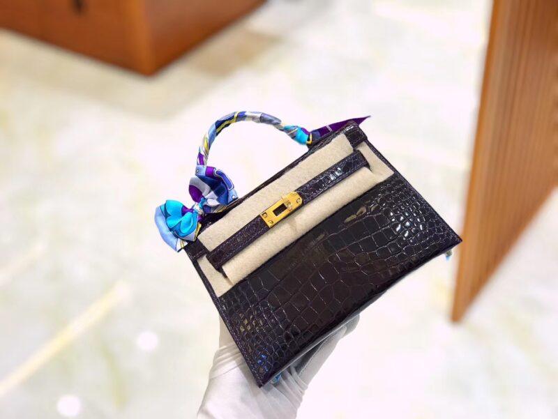 爱马仕 迷你 2代 19cm 美洲鳄鱼 茄子紫 全手工缝制 新增现货 - Image 10