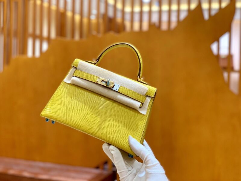 爱马仕 Mini kelly二代 那不勒斯黄 仿蜥蜴皮 金扣 原版蜜蜡线 顶级手工缝制 - Image 4