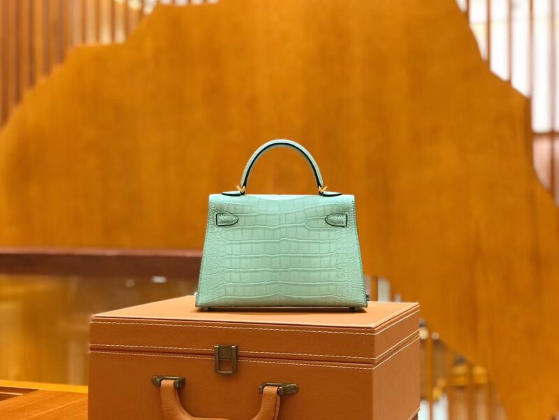爱马仕 Mini kelly 二代 薄荷绿 一级美洲鳄鱼皮 金扣 原版蜜蜡线 顶级手工缝制 - Image 3