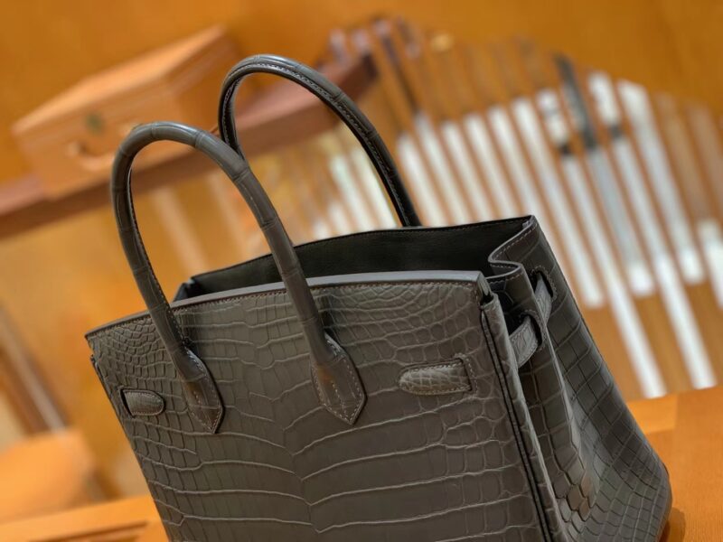 爱马仕 Birkin 30cm 雾面 尼罗鳄鱼皮 锡器灰 金扣 全手工缝制 - Image 5