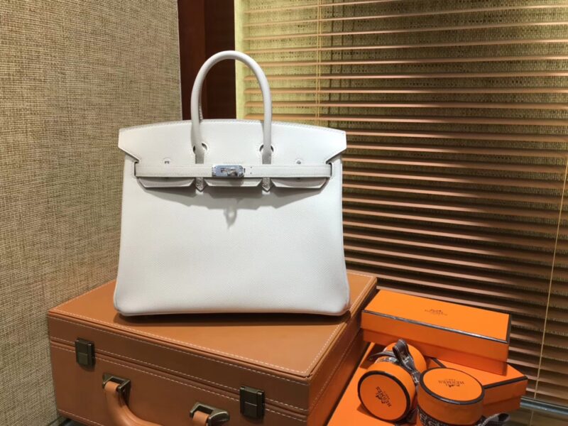 爱马仕 Birkin 25cm ( 铂金包) 掌纹牛皮 奶昔白 原版蜜蜡线 全手工缝制