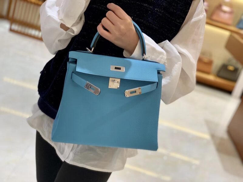 爱马仕 Kelly 凯莉包 北方蓝 小牛皮 银扣 28cm - Image 2