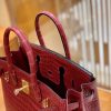 爱马仕 Birkin 铂金包 石榴红 倒V 一级皮 湾鳄鱼皮 臻品级别 金扣 30cm