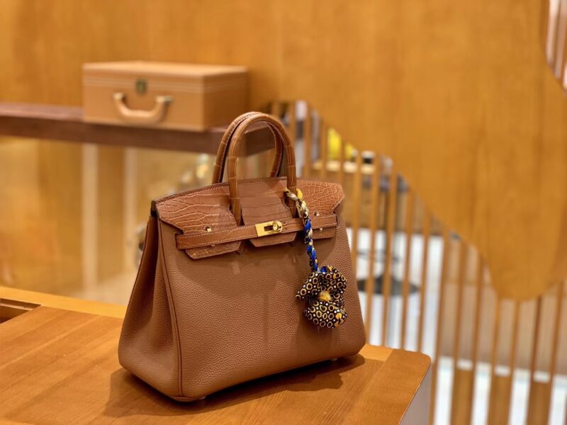 爱马仕 Birkin Touch 25cm 焦糖 金棕 金扣 哑光鳄鱼皮 拼小牛皮 新货 - Image 6