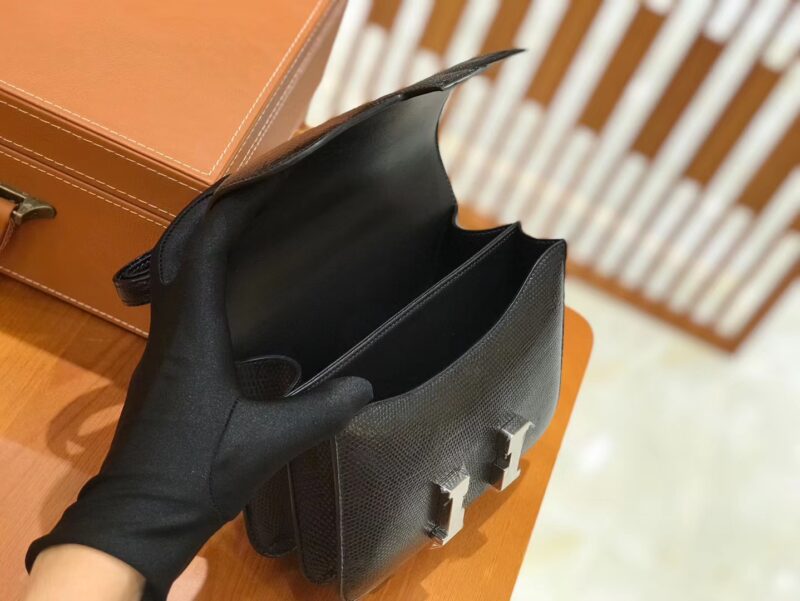 爱马仕 Constance 18cm 经典黑 仿蜥蜴皮 银扣 原版蜜蜡线 顶级手缝 - Image 9