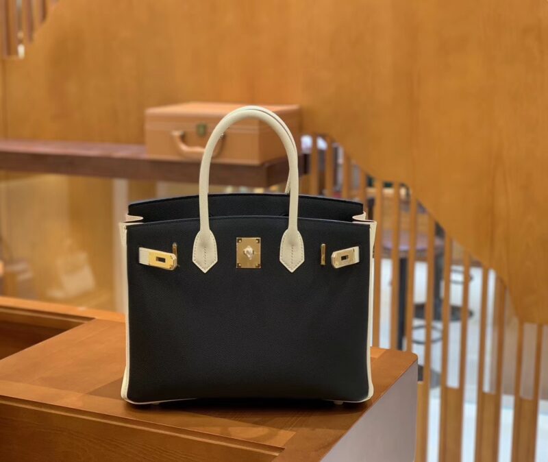 爱马仕 Birkin 奶昔白拼经典黑 德国进口掌纹牛皮 全手工蜡线缝制 30cm