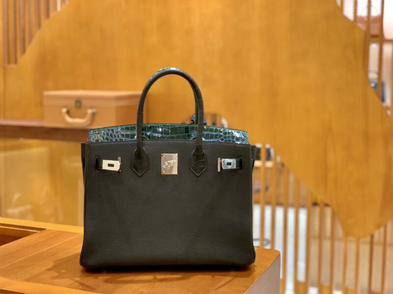 爱马仕 Birkin 30cm 三拼皮三拼色 尼罗鳄鱼皮拼山羊皮 原版蜜蜡线 现货 - Image 4
