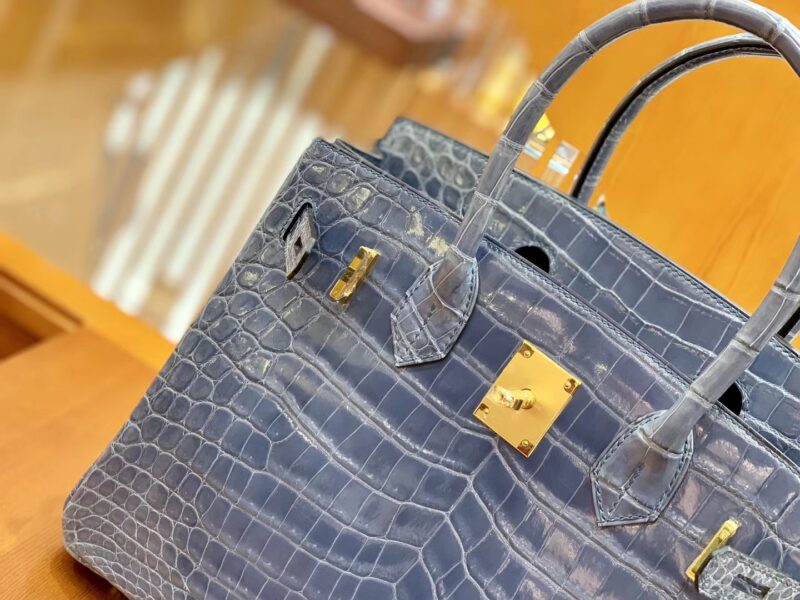 爱马仕 Birkin 30cm 牛仔蓝 金扣 一级皮 尼罗鳄鱼皮 臻品级别 - Image 4