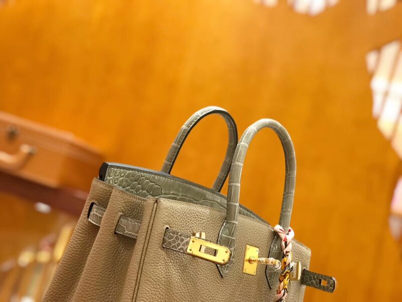 爱马仕 Birkin Touch 25cm 斑鸠灰 鳄鱼皮拼牛皮 全手工缝制 - Image 4