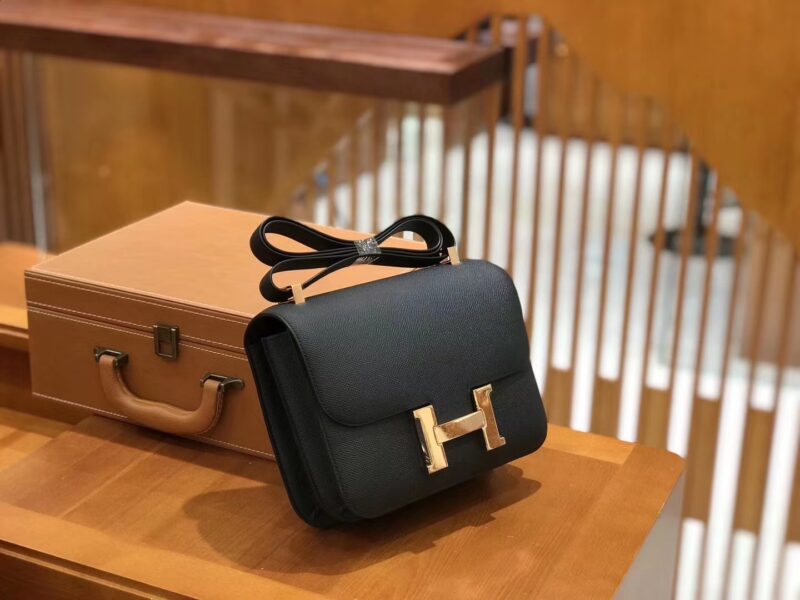 爱马仕 Constance 23cm 经典黑 Epsom 掌纹小牛皮 银扣 原版蜜蜡线 顶级手工缝制 - Image 2