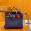 爱马仕 Birkin 铂金包 午夜蓝 鳄鱼皮拼牛皮 金扣 25cm