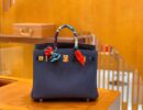爱马仕 Birkin 铂金包 午夜蓝 鳄鱼皮拼牛皮 金扣 25cm