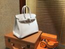 爱马仕 Birkin 25cm ( 铂金包) 掌纹牛皮 奶昔白 原版蜜蜡线 全手工缝制