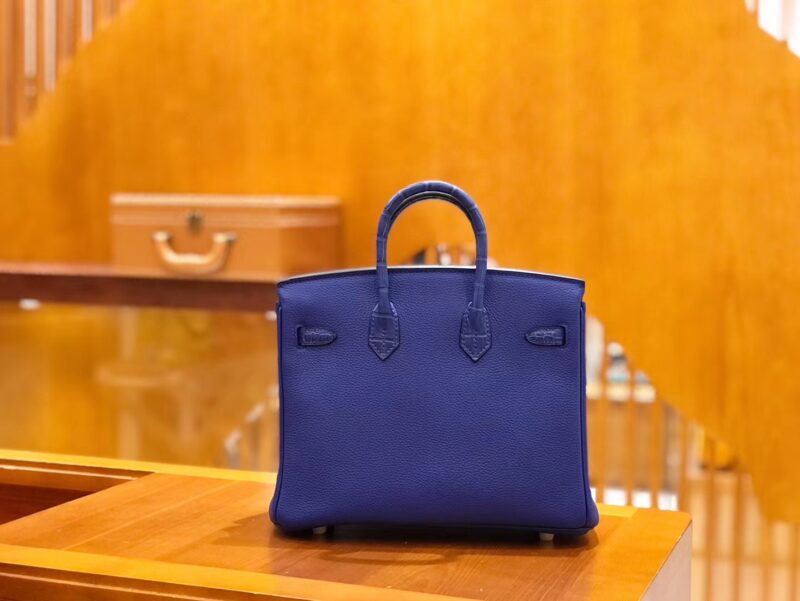 爱马仕 Birkin 25cm 琉璃蓝 金扣 尼罗鳄鱼皮拼Togo牛皮 原版蜜蜡线 现货 - Image 3