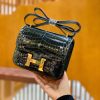爱马仕 Constance 18cm 松柏绿 金扣 尼罗亮面 鳄鱼皮 全手工缝制
