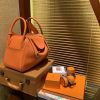 爱马仕 Lindy琳迪包 橙红色 德国进口togo牛皮 全手工缝制 银扣 30cm