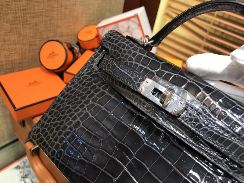爱马仕 MiniKelly 迷你凯莉 石墨黑 一级美洲鳄鱼皮 顶级手缝蜡线 银扣 19cm 2代 - Image 5