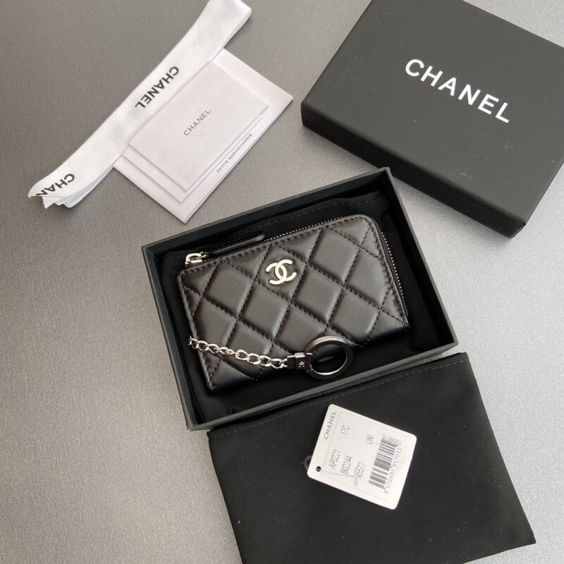 Chanel AP0222零钱包黑色小羊皮银扣免检版 - Image 4